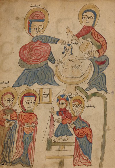Het baden van het Christuskind en De presentatie in de tempel door Unbekannt Unbekannt